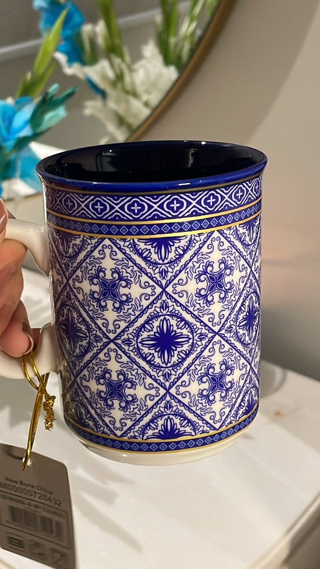 Heritage Isfahaan Blue Enamel Arabesque Mug Set Of 6 350ml