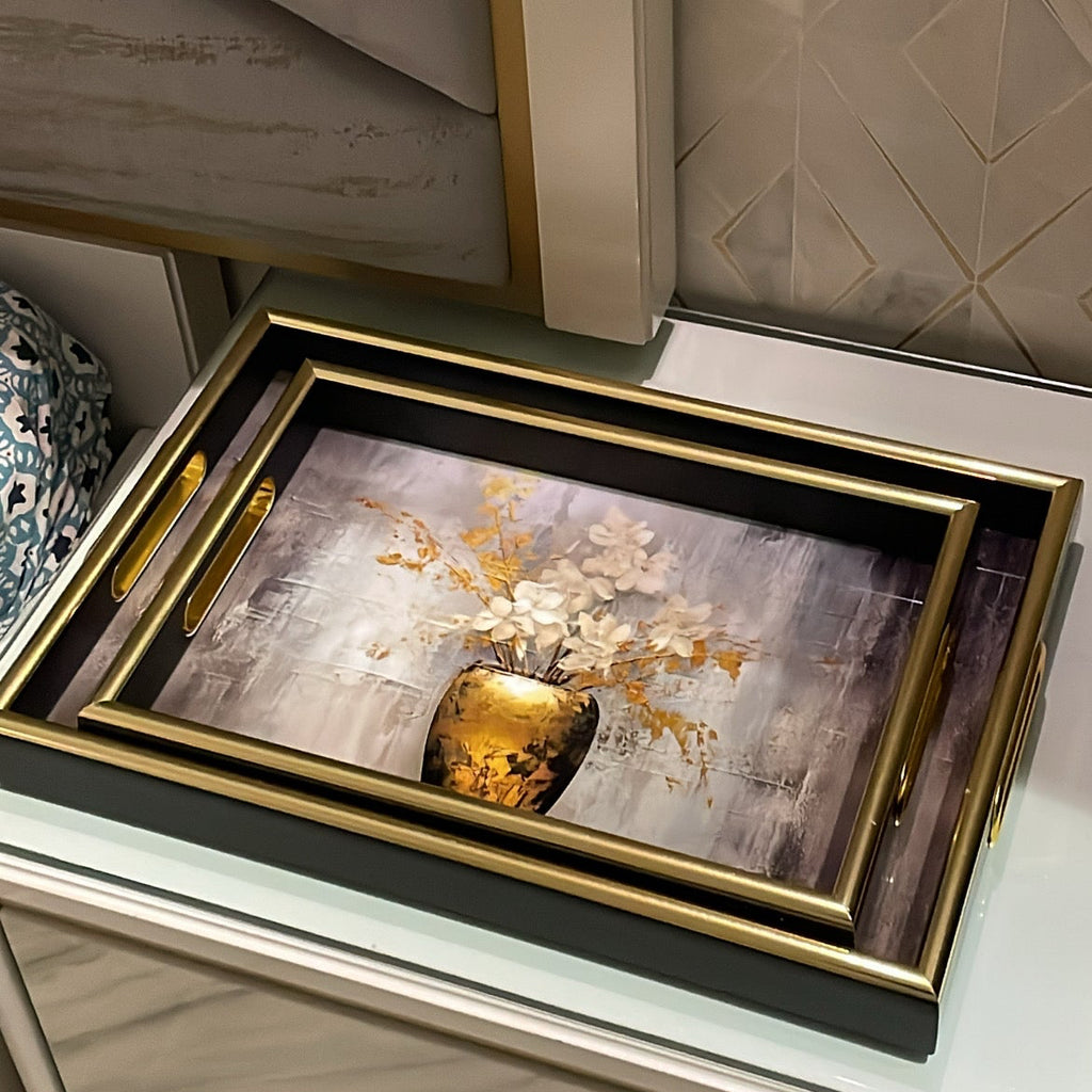 Vintage black and gold tray          set of 2