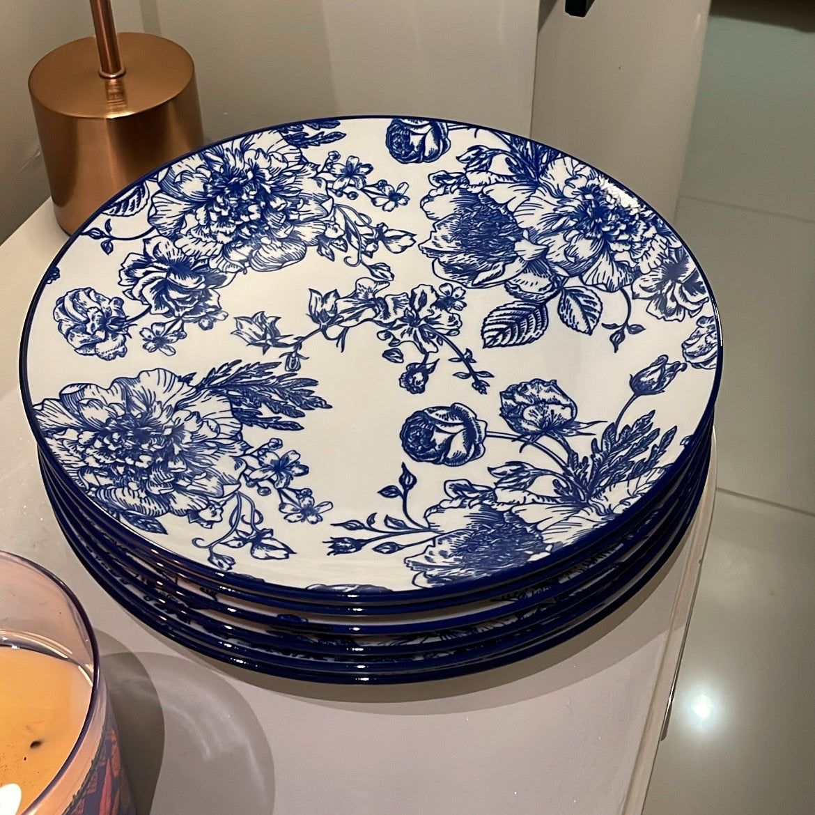blue floral set of 6 quarter plates