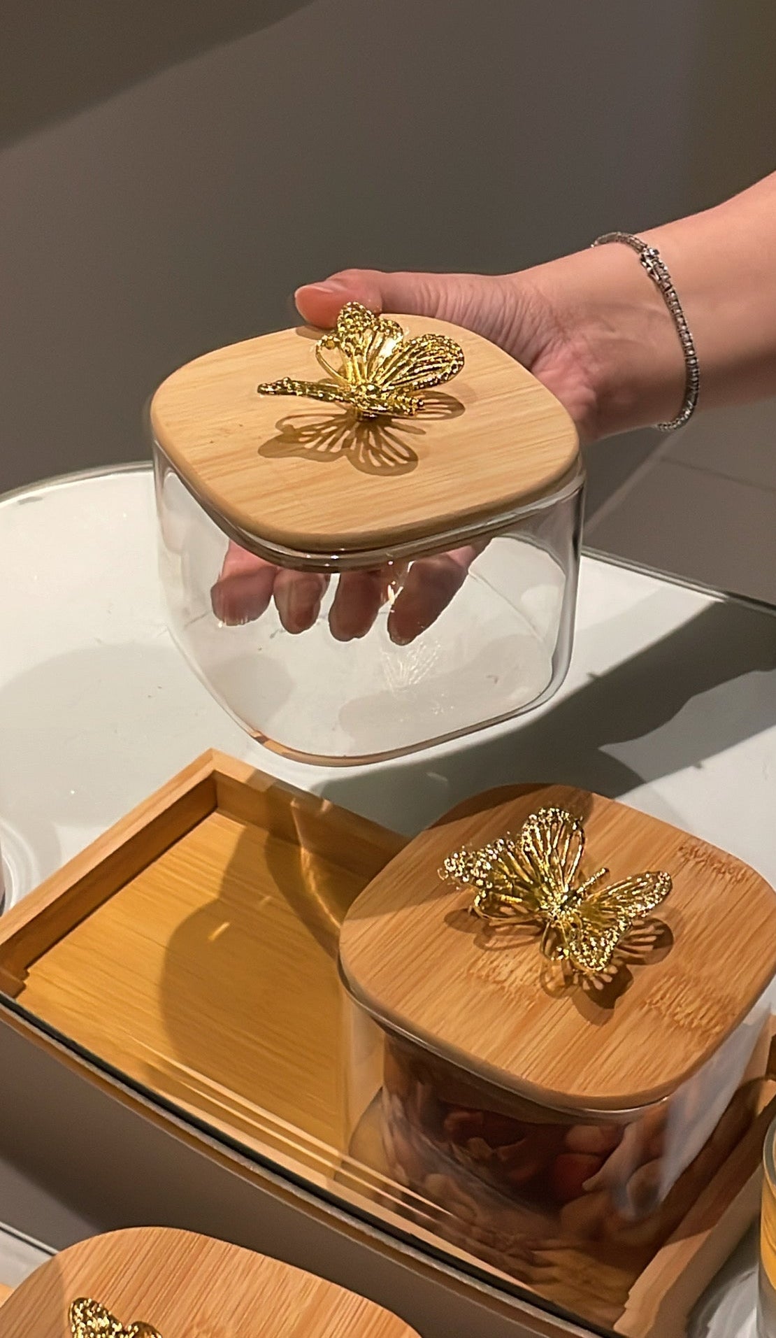 Storage Jar Set Of 2 ( Butterfly Knob )