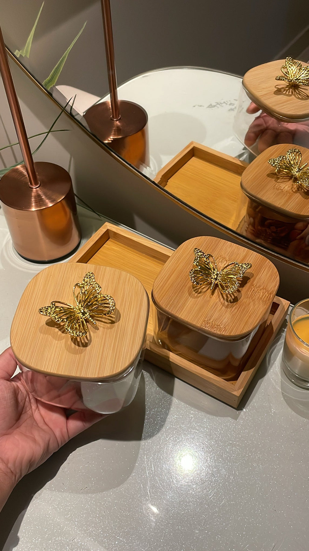 Storage Jar Set Of 2 ( Butterfly Knob )