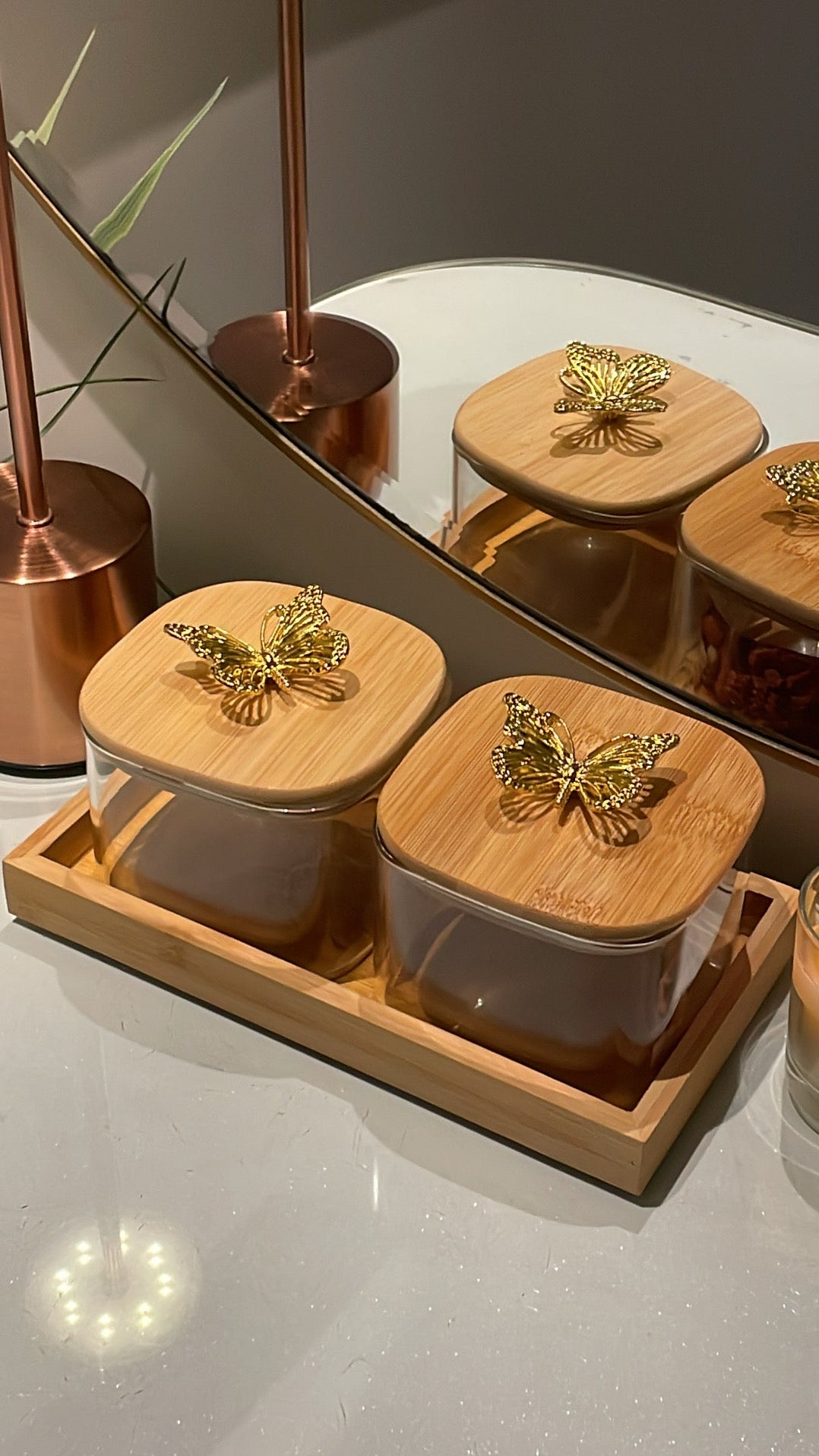 Storage Jar Set Of 2 ( Butterfly Knob )
