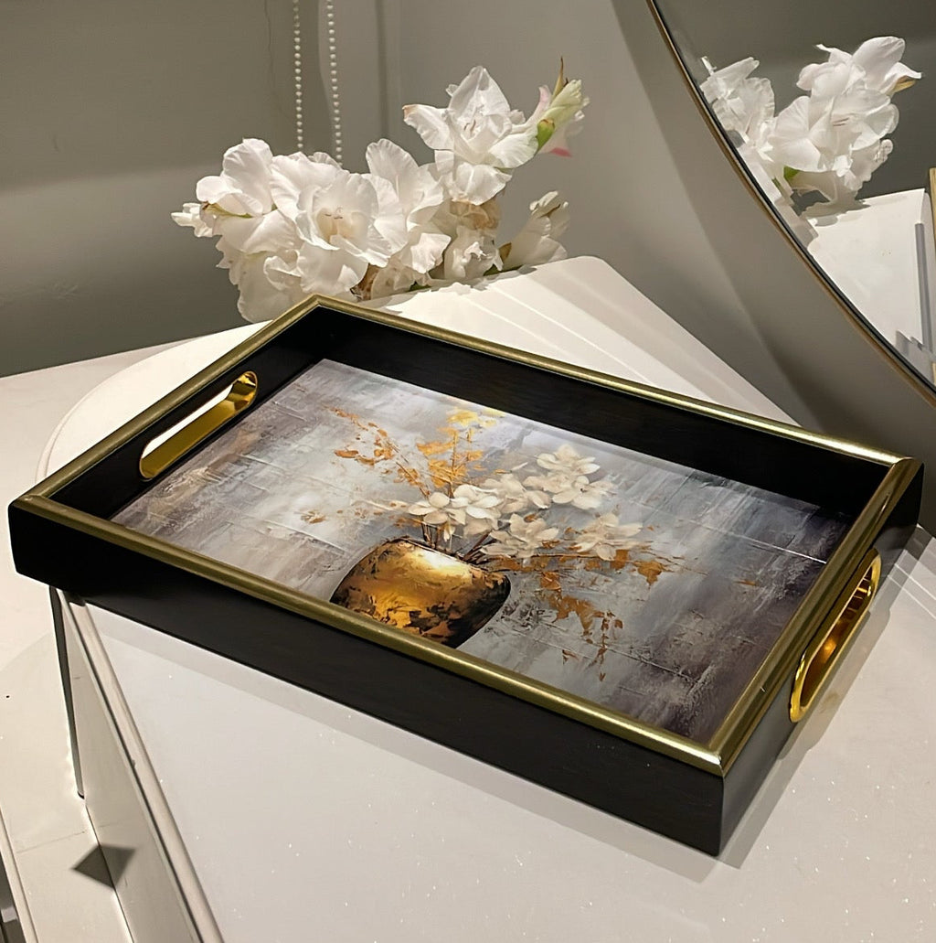 Vintage black and gold tray          set of 2