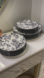 Floral black plate set